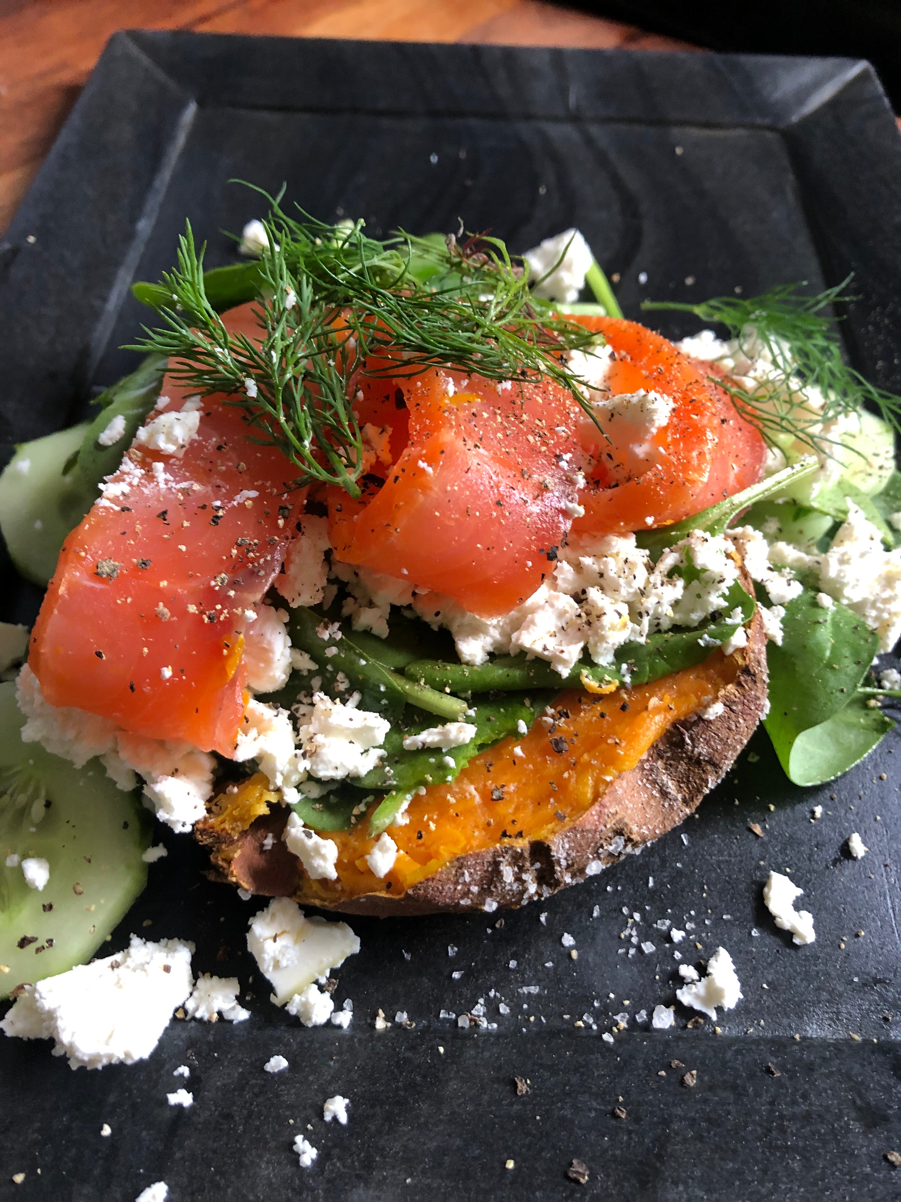 Whisky and Orange Smoked Salmon With Sweet Potato & Salad