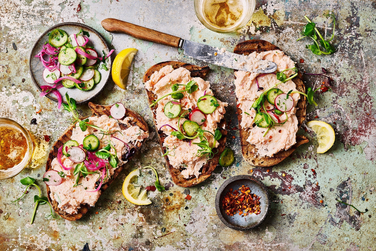 Smoked Salmon Pâté on Sourdough Toast with Pickled Cucumber & Chilli